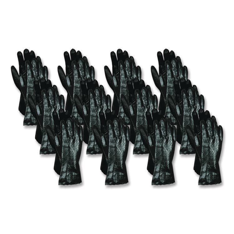 MCR SAFETY Rough Finish Single Dipped PVC Gloves, 12" Long, Large, Black, 12 Pairs (MPG6212R)