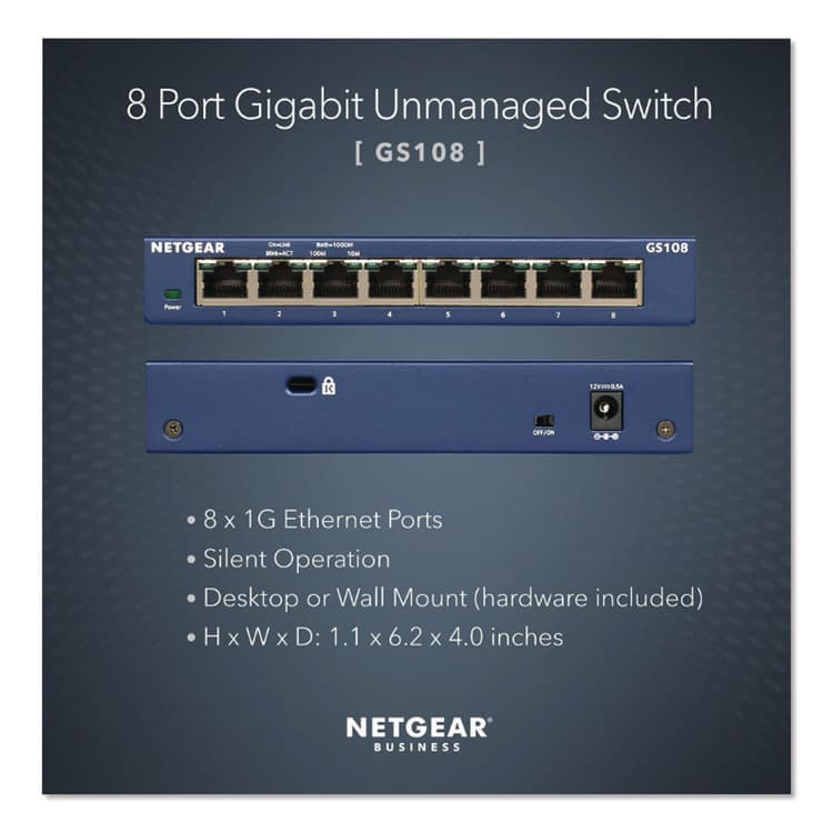 NETGEAR, . Unmanaged Gigabit Ethernet Switch, 16 Gbps Bandwidth, 192 KB Buffer, 8 Ports (NGRGS108400NAS) thumbnail 2