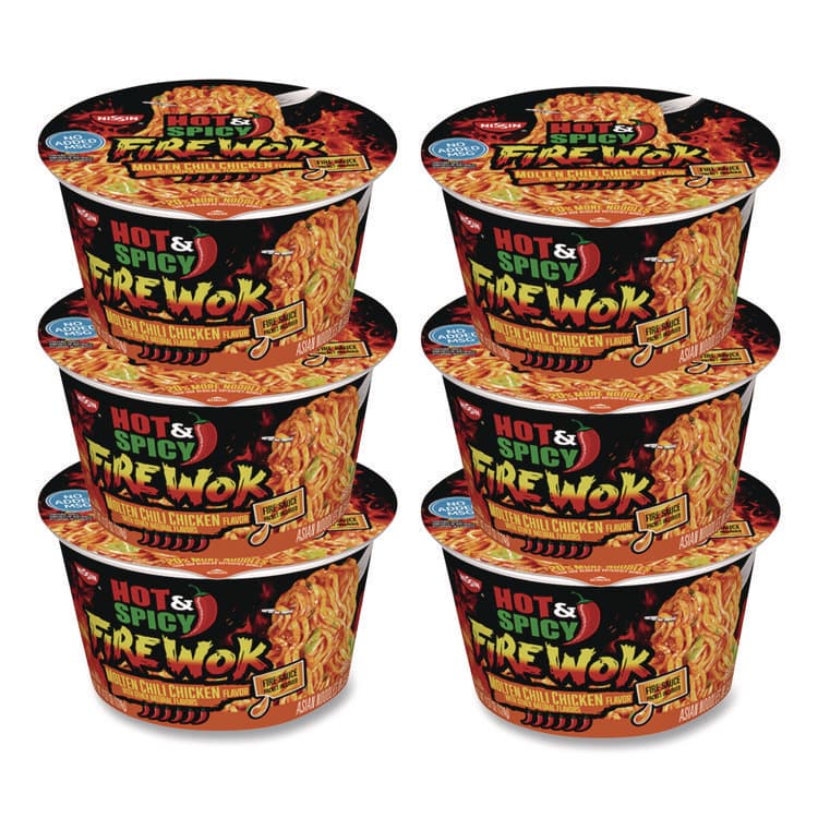NISSIN FOODS Hot and Spicy Fire Wok Molten Chili Chicken, 4.37 oz Bowl, 6/Carton (NSFNIS19503)