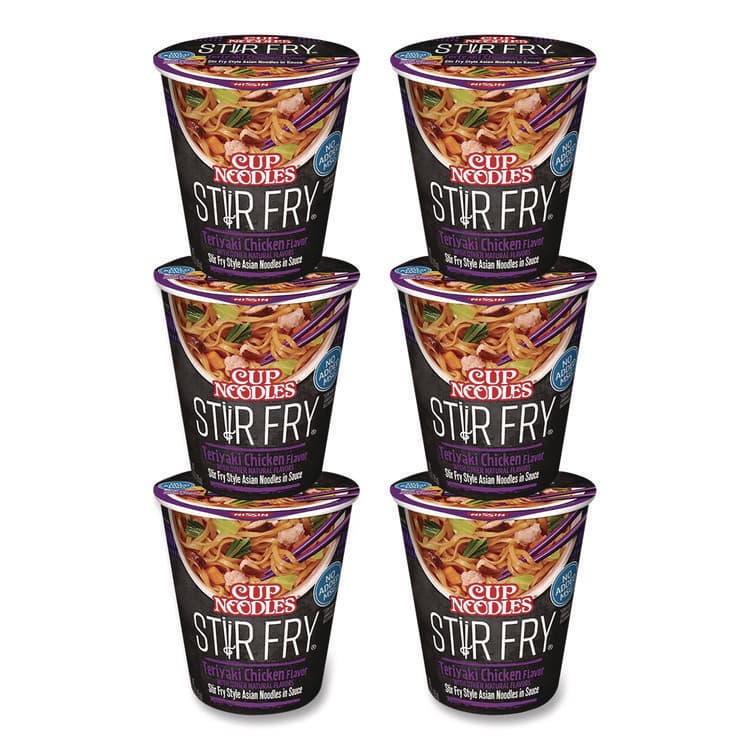 NISSIN FOODS Cup Noodles Stir Fry, Teriyaki Chicken, 3 oz Cup, 6/Carton (NSFNIS42405)