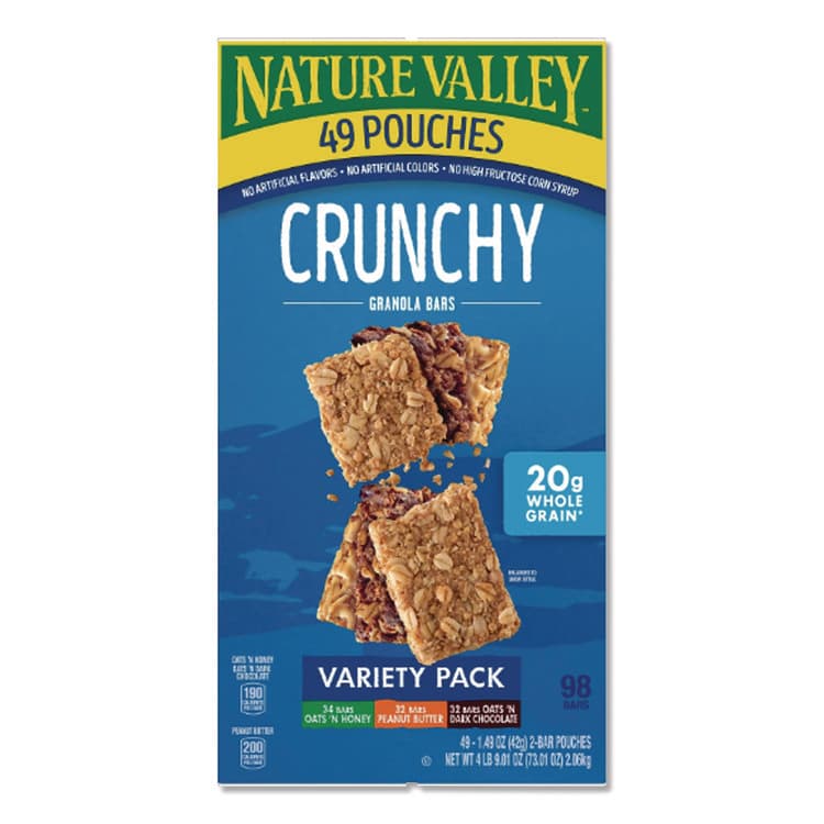 GENERAL MILLS Granola Bars, Assorted Crunchy Bars, 1.5 oz Pouch, 2 Bars/Pouch, 49 Packs/Box (NVLGEM44136)