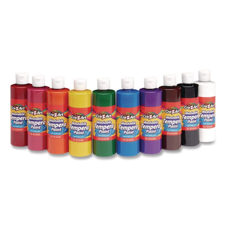 LAROSE INDUSTRIES, LLC Washable Tempera Paint, 10 Assorted Colors, 8 oz Bottle, 10/Pack (CZA01610)