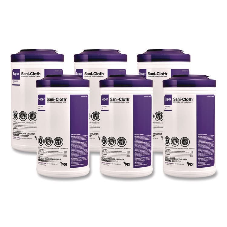 PDI HEALTHCARE Super Sani-Cloth Disinfecting Wipes, 15 x 7.5, Unscented, White, 75 Wipes/Canister, 6/Carton (PDIP86984CT)