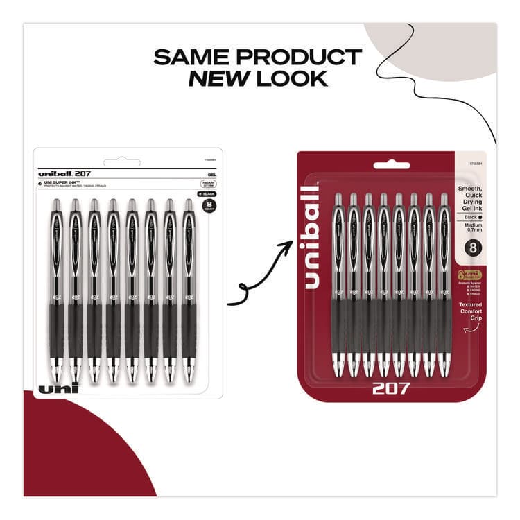 UNI Signo 207 Gel Pen, Retractable, Medium 0.7 mm, Black Ink, Clear/Black Barrel, 8/Pack (UBC1756584) thumbnail 3