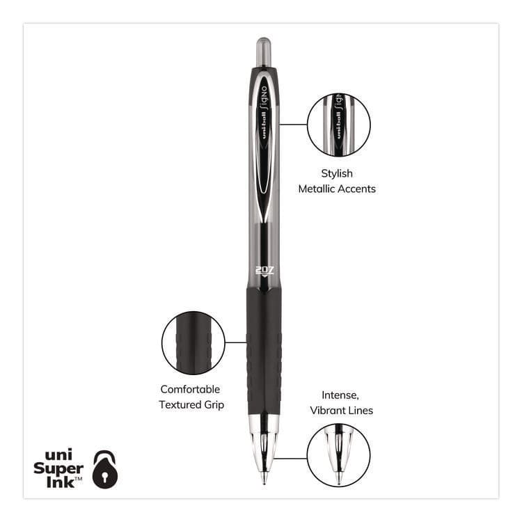 UNI Signo 207 Gel Pen, Retractable, Medium 0.7 mm, Black Ink, Clear/Black Barrel, 8/Pack (UBC1756584) thumbnail 4
