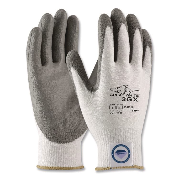 PROTECTIVE INDUSTRIAL PRODUCTS Great White 3GX Seamless Knit Dyneema Diamond Blended Gloves, EN388: 4542, Medium, White/Gray, Pair (PID19D322M)