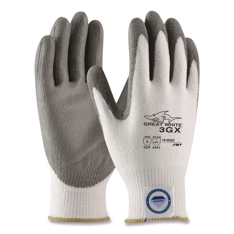 PROTECTIVE INDUSTRIAL PRODUCTS Great White 3GX Seamless Knit Dyneema Diamond Blended Gloves, EN388: 4542, X-Large, White/Gray, Pair (PID19D322XL)