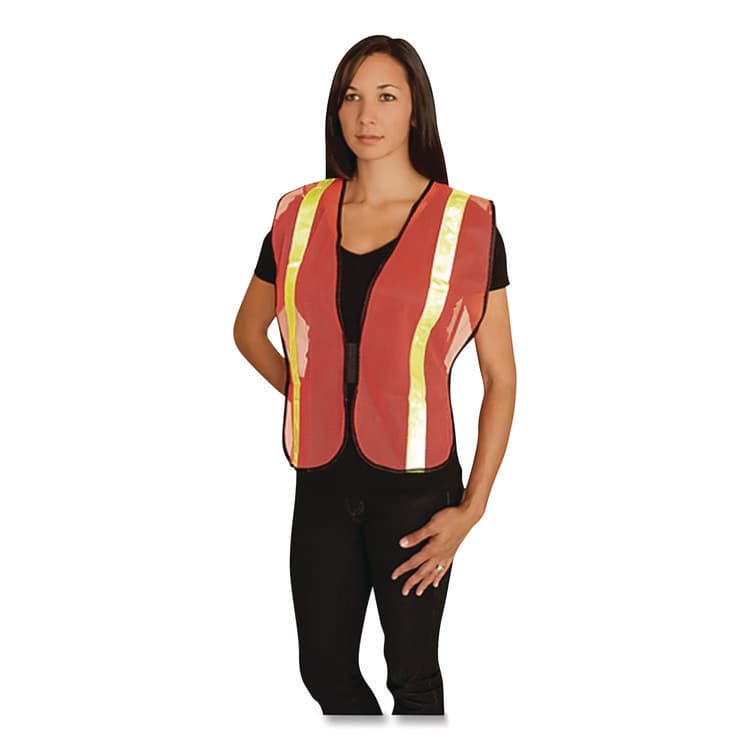 PROTECTIVE INDUSTRIAL PRODUCTS Hook and Loop Safety Vest, One Size Fits Most, Hi-Viz Orange with Yellow Prismatic Tape (PID300EVORPOR) thumbnail 3