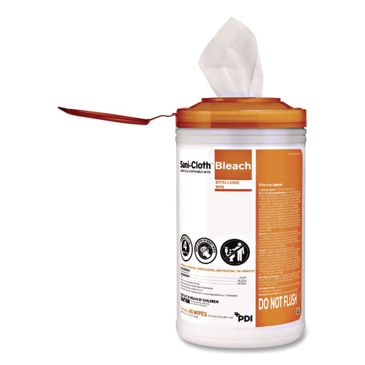 SANI PROFESSIONAL Sani-Cloth Bleach Germicidal Disposable Wipes, 1-Ply, 7.5 x 15, Unscented, White, 65/Pack (PDIP25784) thumbnail 2