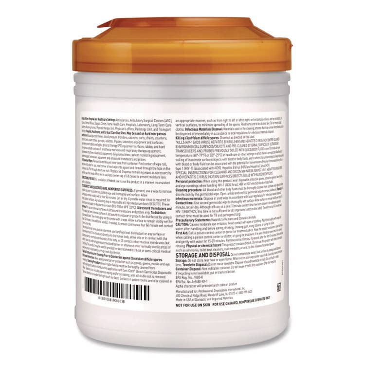 SANI PROFESSIONAL Sani-Cloth Bleach Germicidal Disposable Wipes, 1-Ply, 6 x 5, Unscented, White, 160/Canister, 12 Canisters/Carton (PDIP84172) thumbnail 3