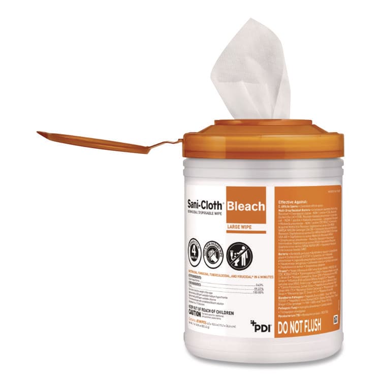 SANI PROFESSIONAL Sani-Cloth Bleach Germicidal Disposable Wipes, 1-Ply, 6 x 5, Unscented, White, 160/Canister, 12 Canisters/Carton (PDIP84172) thumbnail 4
