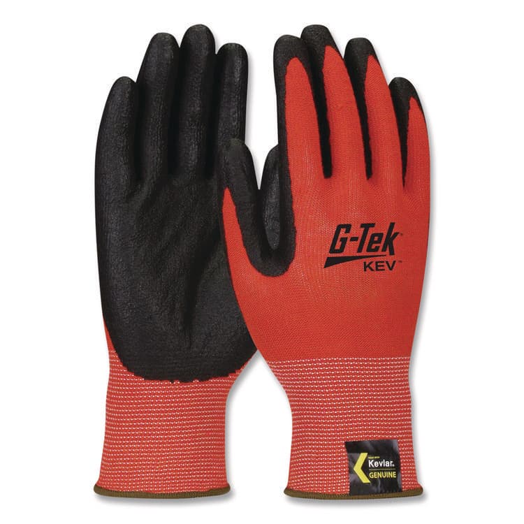 PROTECTIVE INDUSTRIAL PRODUCTS KEV Hi-Vis Seamless Knit Kevlar Gloves, EN388: 4X31, Large, Red/Black, Pair (PID09K1640L) thumbnail 2