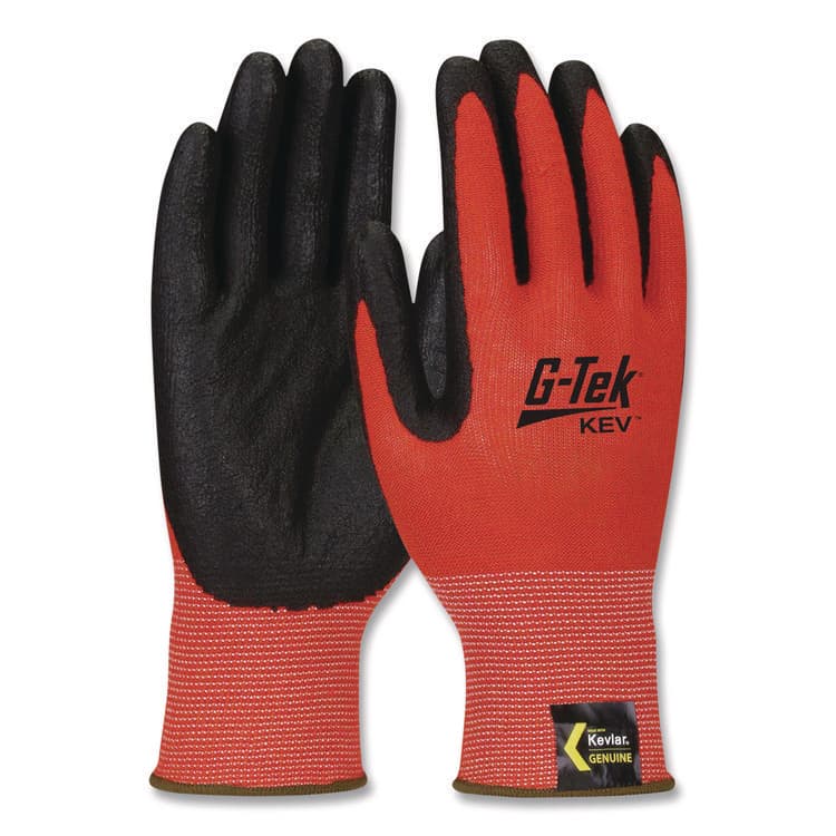PROTECTIVE INDUSTRIAL PRODUCTS KEV Hi-Vis Seamless Knit Kevlar Gloves, EN388: 4X31, Medium, Red/Black, Pair (PID09K1640M) thumbnail 2