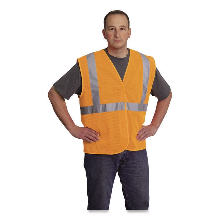 PROTECTIVE INDUSTRIAL PRODUCTS ANSI Class 2 Hook and Loop Safety Vest, 2X-Large, Hi-Viz Orange (PID302MVGOR2X) thumbnail 2
