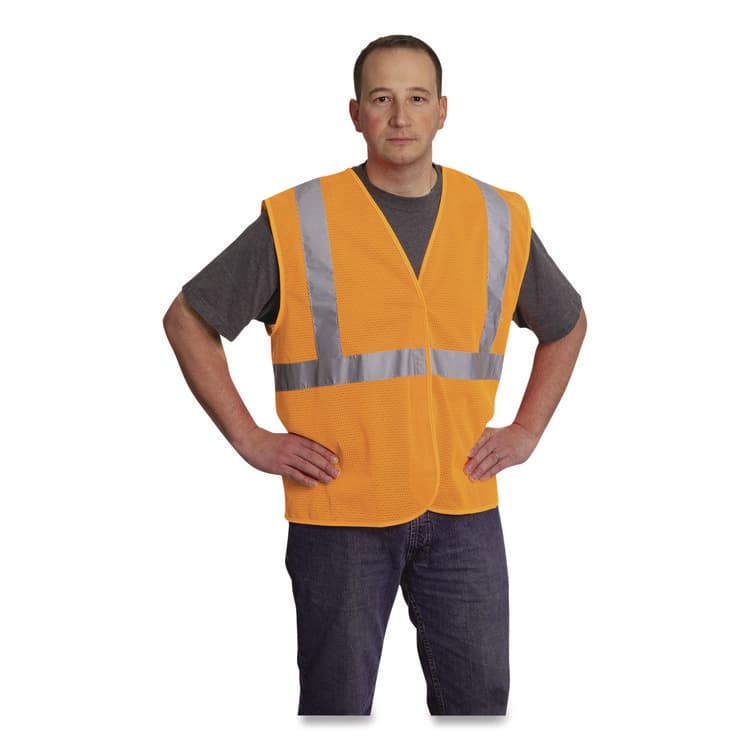 PROTECTIVE INDUSTRIAL PRODUCTS ANSI Class 2 Hook and Loop Safety Vest, Large, Hi-Viz Orange (PID302MVGORL) thumbnail 2
