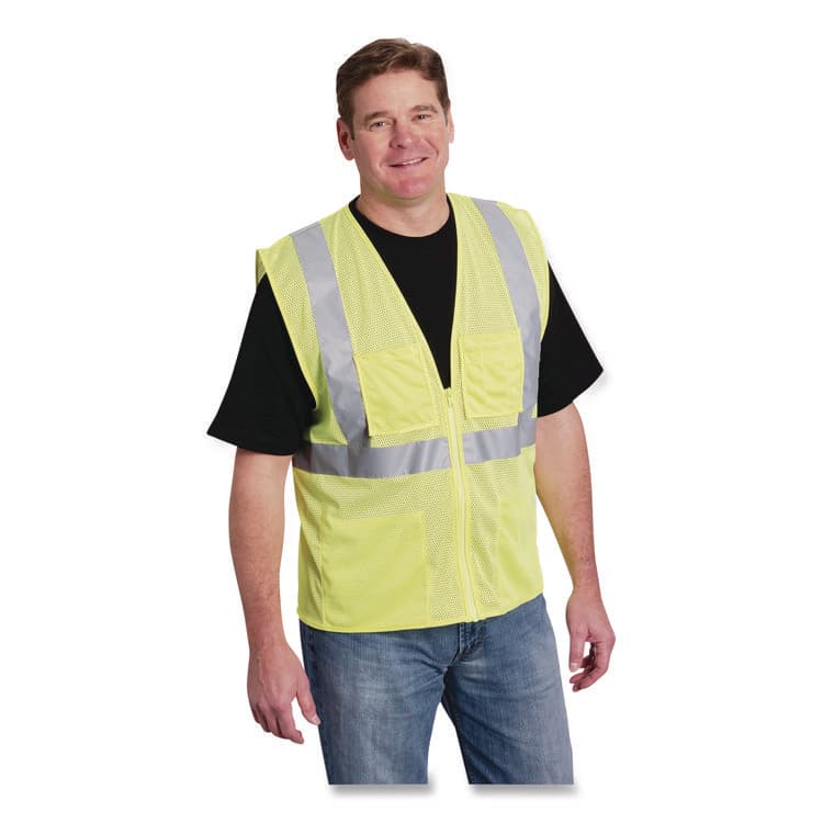 PROTECTIVE INDUSTRIAL PRODUCTS ANSI Class 2 Four Pocket Zipper Safety Vest, Polyester Mesh, 2X-Large, Hi-Viz Lime Yellow (PID302MVGZ4PLY2) thumbnail 3