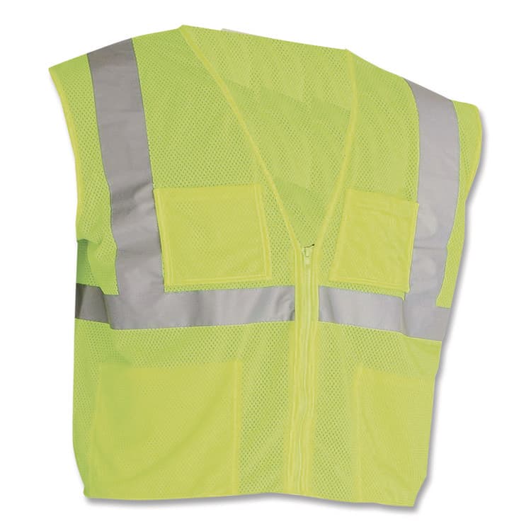 PROTECTIVE INDUSTRIAL PRODUCTS ANSI Class 2 Four Pocket Zipper Safety Vest, Polyester Mesh, 3X-Large, Hi-Viz Lime Yellow (PID302MVGZ4PLY3)
