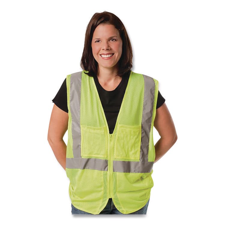 PROTECTIVE INDUSTRIAL PRODUCTS ANSI Class 2 Two-Pocket Zipper Mesh Safety Vest, 2X-Large, Hi-Viz Lime Yellow (PID3020702ZLY2X) thumbnail 2