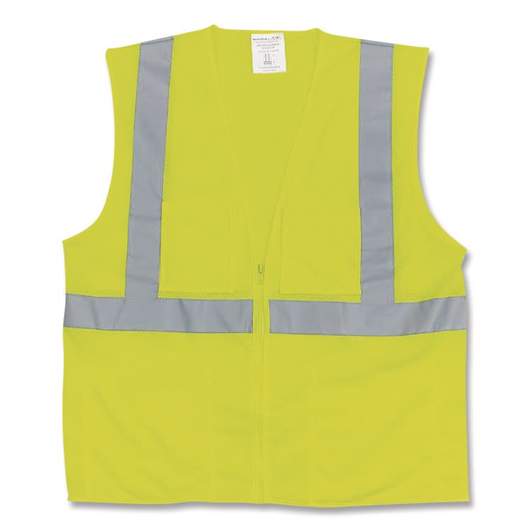 PROTECTIVE INDUSTRIAL PRODUCTS ANSI Class 2 Two-Pocket Zipper Mesh Safety Vest, 2X-Large, Hi-Viz Lime Yellow (PID3020702ZLY2X)