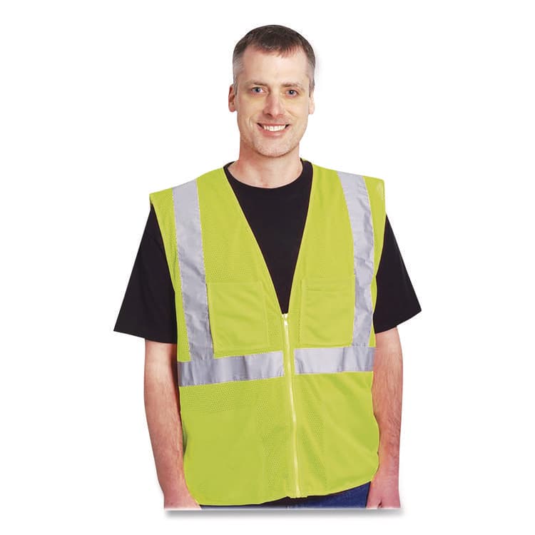 PROTECTIVE INDUSTRIAL PRODUCTS ANSI Class 2 Two-Pocket Zipper Mesh Safety Vest, Large, Hi-Viz Lime Yellow (PID3020702ZLYL) thumbnail 4