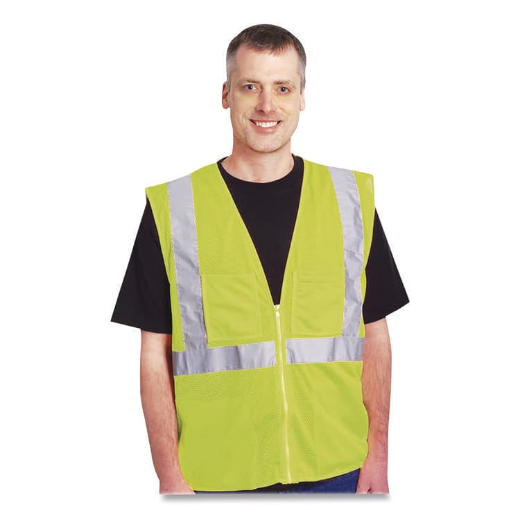 PROTECTIVE INDUSTRIAL PRODUCTS ANSI Class 2 Two-Pocket Zipper Mesh Safety Vest, X-Large, Hi-Viz Lime Yellow (PID3020702ZLYXL) thumbnail 4