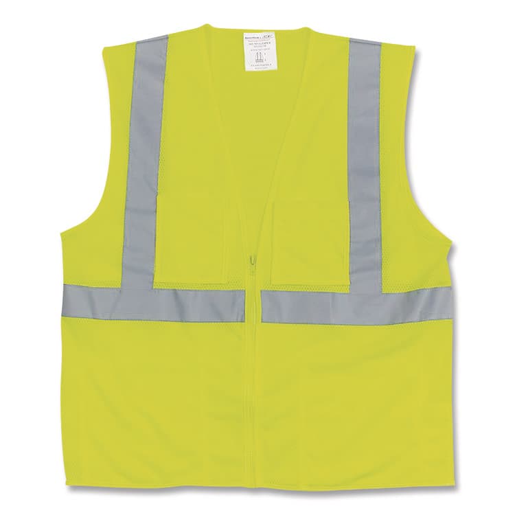 PROTECTIVE INDUSTRIAL PRODUCTS ANSI Class 2 Two-Pocket Zipper Mesh Safety Vest, X-Large, Hi-Viz Lime Yellow (PID3020702ZLYXL)