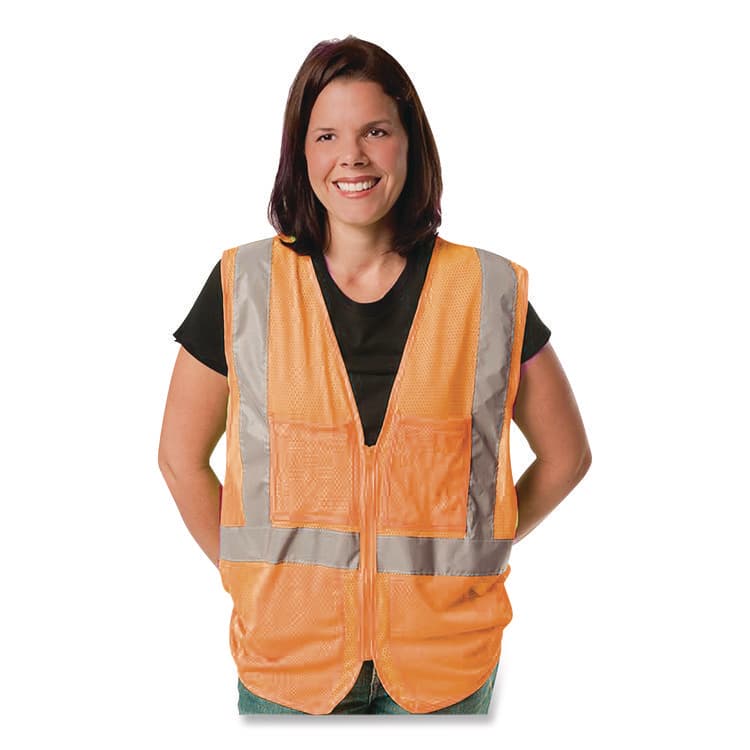 PROTECTIVE INDUSTRIAL PRODUCTS ANSI Class 2 Two-Pocket Zipper Mesh Safety Vest, Polyester Mesh, 2X-Large, Orange (PID3020702ZOR2X) thumbnail 2