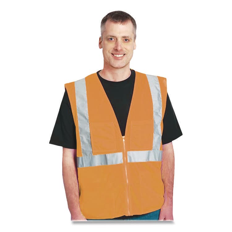 PROTECTIVE INDUSTRIAL PRODUCTS ANSI Class 2 Two-Pocket Zipper Mesh Safety Vest, Polyester Mesh, 2X-Large, Orange (PID3020702ZOR2X) thumbnail 4