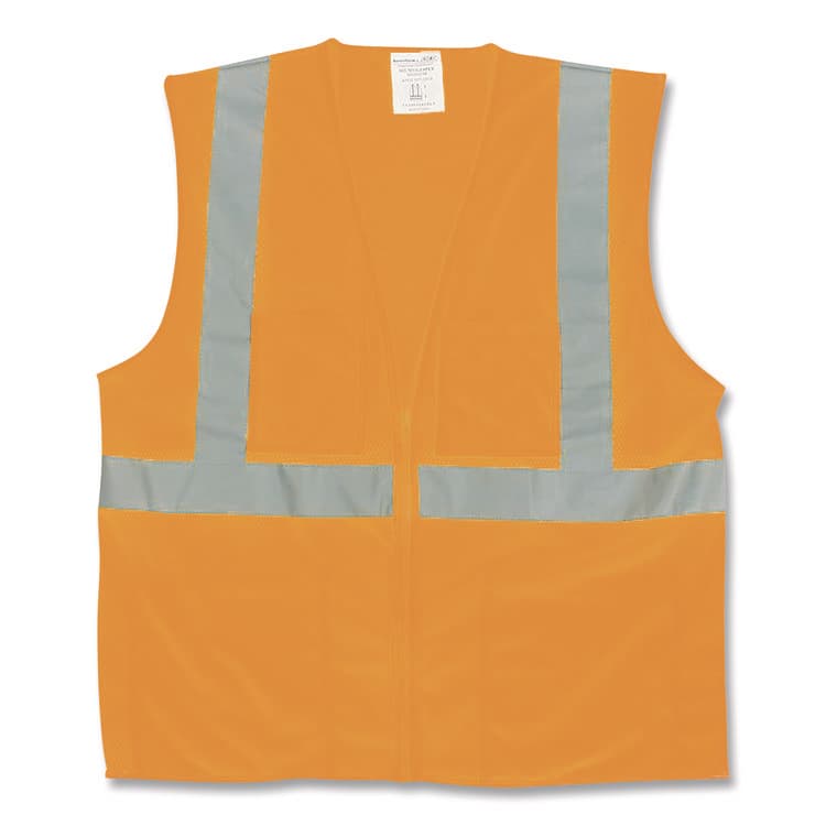 PROTECTIVE INDUSTRIAL PRODUCTS ANSI Class 2 Two-Pocket Zipper Mesh Safety Vest, Polyester Mesh, 2X-Large, Orange (PID3020702ZOR2X)