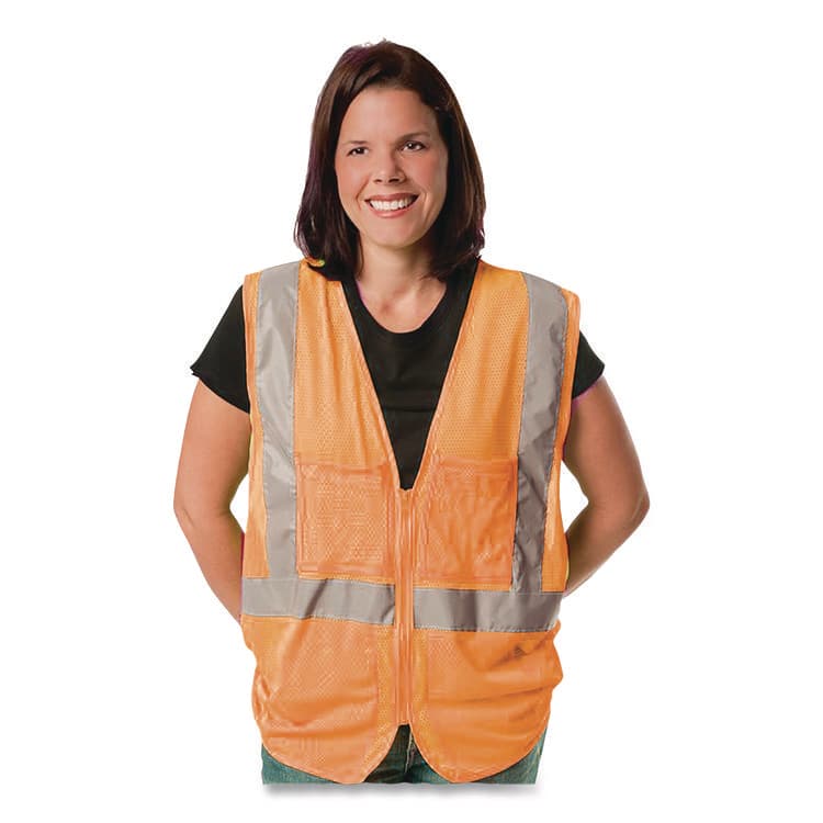 PROTECTIVE INDUSTRIAL PRODUCTS ANSI Class 2 Two-Pocket Zipper Mesh Safety Vest, Polyester Mesh, X-Large, Orange (PID3020702ZORXL) thumbnail 2