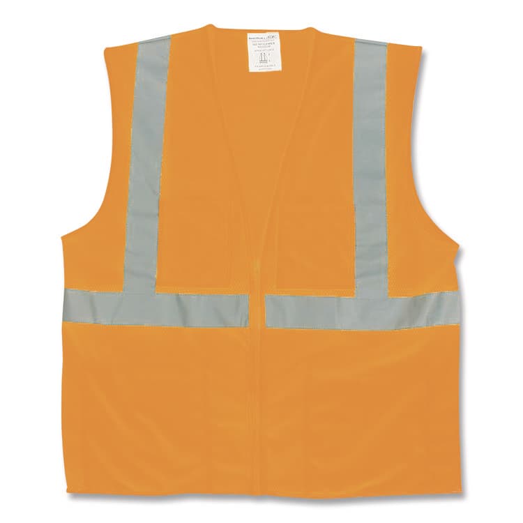 PROTECTIVE INDUSTRIAL PRODUCTS ANSI Class 2 Two-Pocket Zipper Mesh Safety Vest, Polyester Mesh, X-Large, Orange (PID3020702ZORXL)