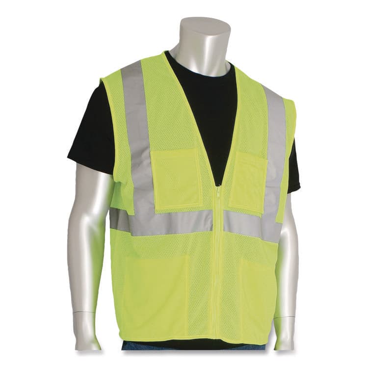 PROTECTIVE INDUSTRIAL PRODUCTS ANSI Class 2 Four Pocket Zipper Safety Vest, Polyester Mesh, X-Large, Hi-Viz Lime Yellow (PIDMVGZ4PLYXL) thumbnail 2