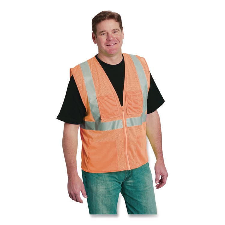 PROTECTIVE INDUSTRIAL PRODUCTS ANSI Class 2 Four Pocket Zipper Safety Vest, Polyester Mesh, Large, Hi-Viz Orange (PID302MVGZ4PORL) thumbnail 3