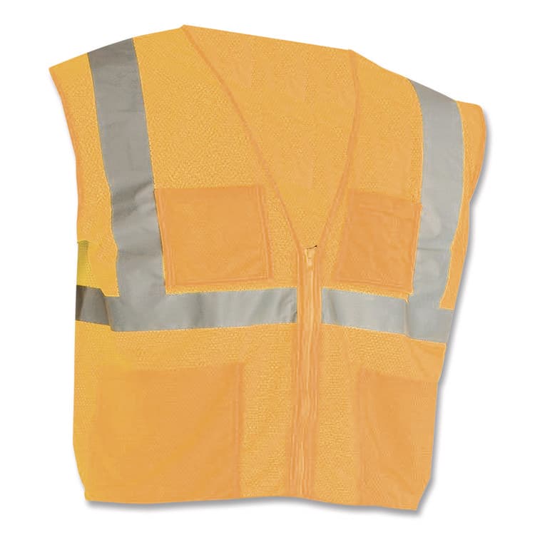 PROTECTIVE INDUSTRIAL PRODUCTS ANSI Class 2 Four Pocket Zipper Safety Vest, Polyester Mesh, Large, Hi-Viz Orange (PID302MVGZ4PORL)