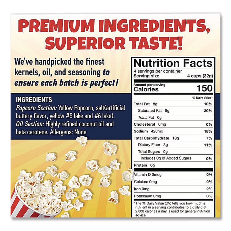 GREAT WESTERN PRODUCTS Premium America Popcorn, Butter, 8 oz Pack, 36/Carton (GWEGRE00016) thumbnail 2