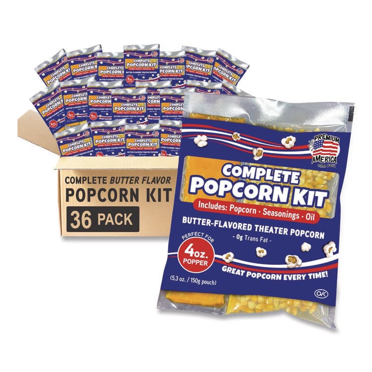 GREAT WESTERN PRODUCTS Premium America Popcorn, Butter, 8 oz Pack, 36/Carton (GWEGRE00016)
