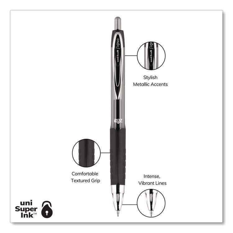 UNI Signo 207 Gel Pen, Retractable, Medium 0.7 mm, Black Ink, Smoke/Black Barrel, 4/Pack (UBC33960PP) thumbnail 3
