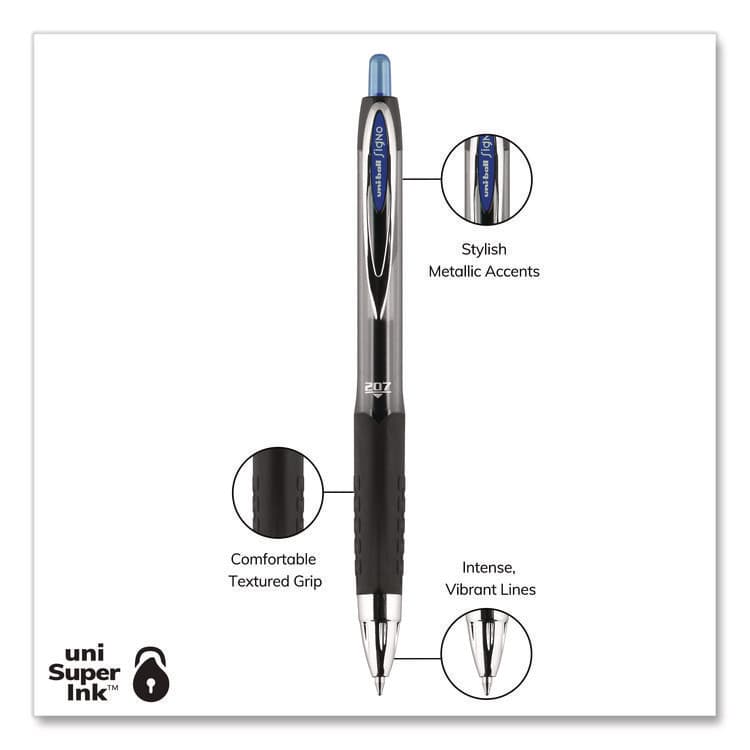 UNI Signo 207 Gel Pen, Retractable, Medium 0.7 mm, Blue Ink, Smoke/Black/Blue Barrel, 4/Pack (UBC45532PP) thumbnail 3