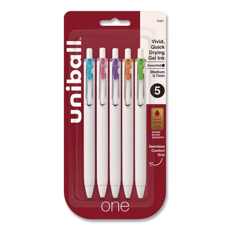 UNI uniONE Gel Pen, Retractable, Medium 0.7 mm, Assorted Fashion Ink and Barrel Colors, 5/Pack (UBC70381)
