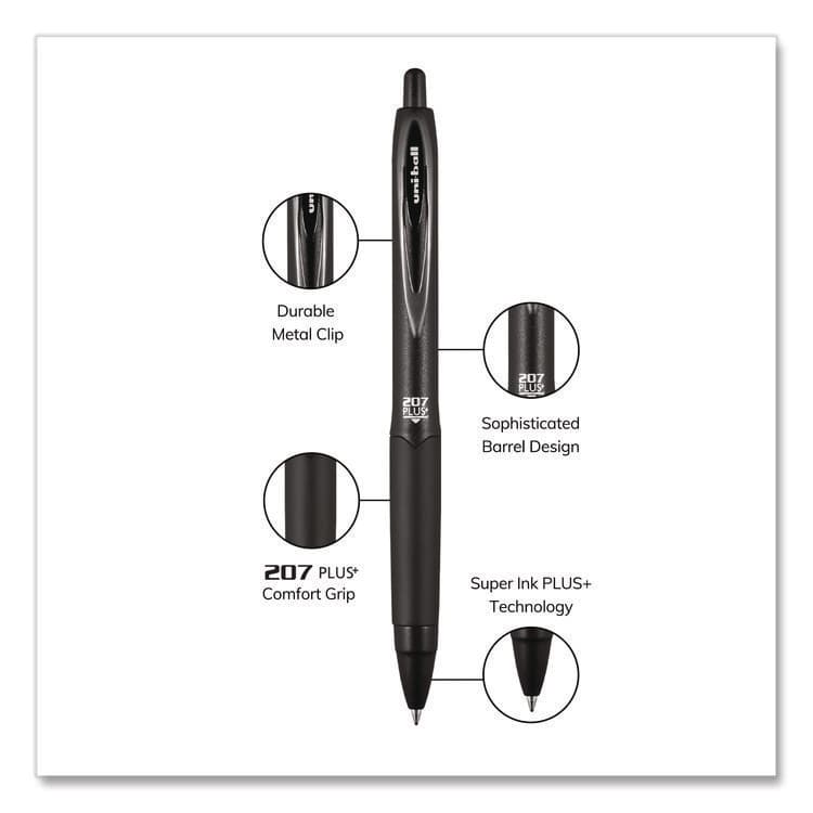 UNI 207 Plus+ Gel Pen, Retractable, Medium 0.7 mm, Black Ink, Black Barrel, 4/Pack (UBC70460) thumbnail 4