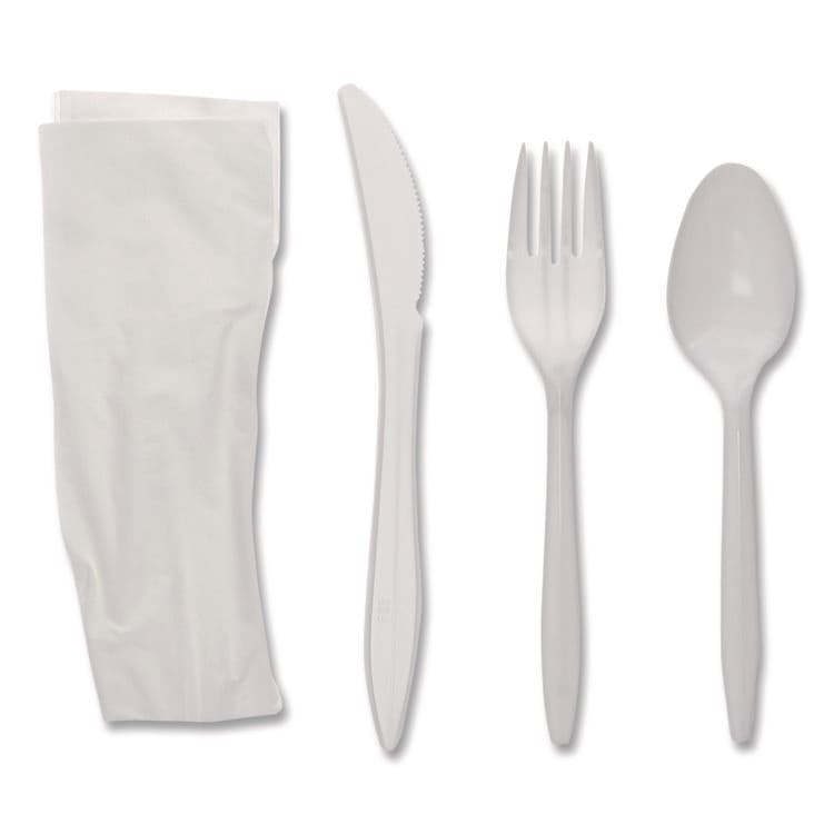 PACTIV EVERGREEN CORPORATION Fieldware Cutlery Kit, Individually Wrapped, Mediumweight, Fork/Knife/Napkin/Spoon, Plastic, White, 250/Carton (PCTFKFSKWNCH) thumbnail 3