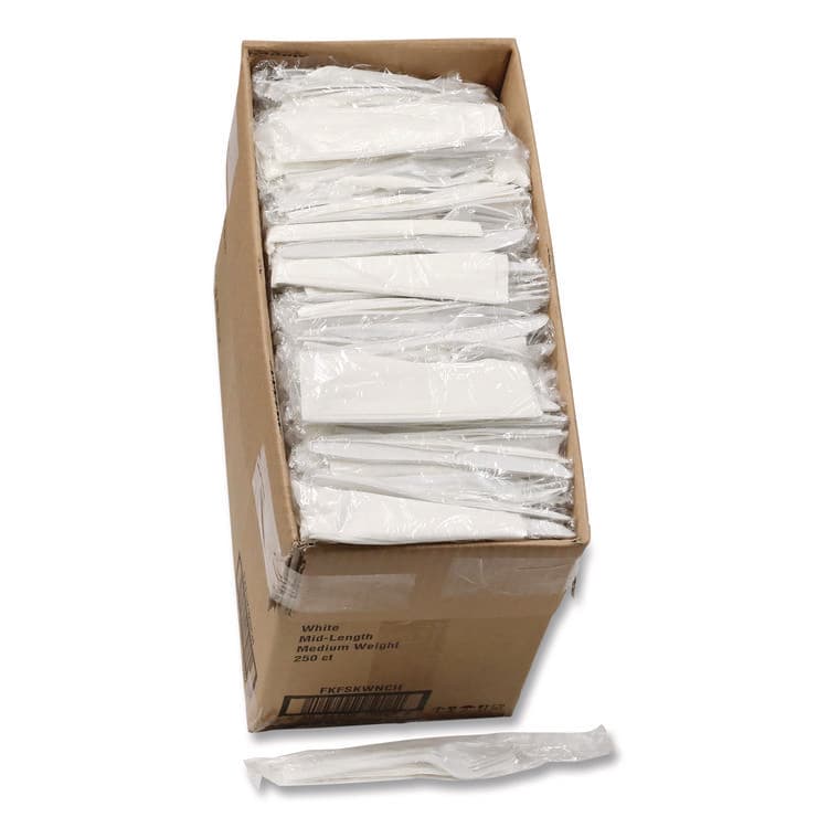 PACTIV EVERGREEN CORPORATION Fieldware Cutlery Kit, Individually Wrapped, Mediumweight, Fork/Knife/Napkin/Spoon, Plastic, White, 250/Carton (PCTFKFSKWNCH)