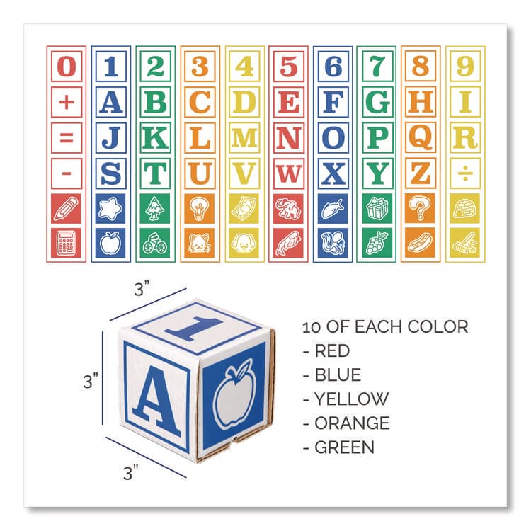 FELLOWES MFG. CO. At Play 123 ABC Learning Blocks, Corrugated Board, 3" x 3" x 3", Assorted Colors, 50/Pack (FEL100016408) thumbnail 2
