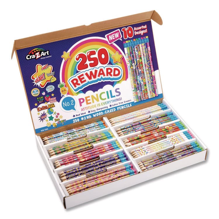 LAROSE INDUSTRIES, LLC Pencils Motivational Classpack, #2 Black Lead, Assorted Barrels, 10 Designs, 250 Pencils/Set (CZA740171)
