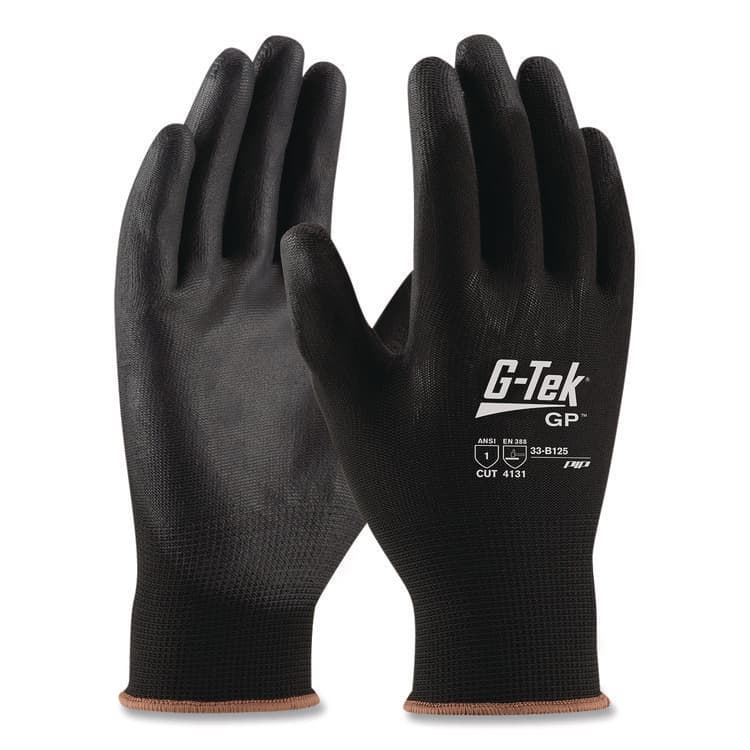 PROTECTIVE INDUSTRIAL PRODUCTS GP Polyurethane-Coated Nylon Gloves, EN388: 1111, 10" Long, Medium, Black, 12 Pairs (PID33B125M) thumbnail 2