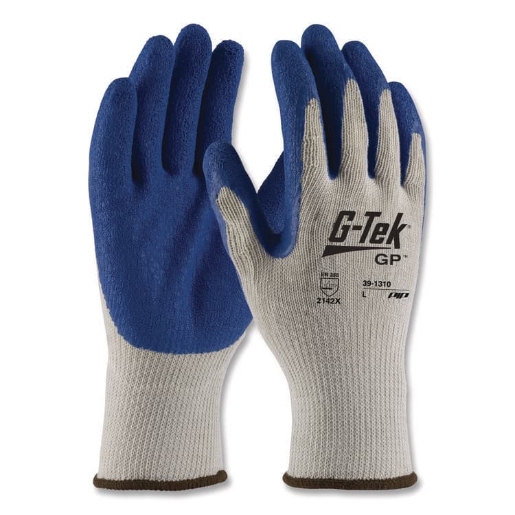 PROTECTIVE INDUSTRIAL PRODUCTS GP Latex-Coated Cotton/Polyester Gloves, EN388: 1111, 10" Long, Large, Gray/Blue, 12 Pairs (PID391310L) thumbnail 2