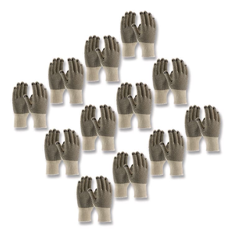 PROTECTIVE INDUSTRIAL PRODUCTS PVC-Dotted Cotton/Polyester Work Gloves, Reversible, Small, Beige/Black, 12 Pairs (PID36110PDDS)