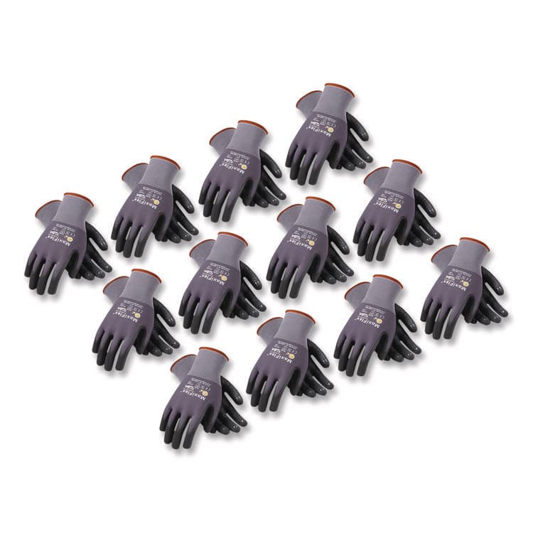 ATG Ultimate Seamless Knit Nylon Gloves, Nitrile MicroFoam Grip: Palm/Fingers/Knuckles, EN388: 4131, X-Large, Gray, 12 Pairs (PID34875XL)