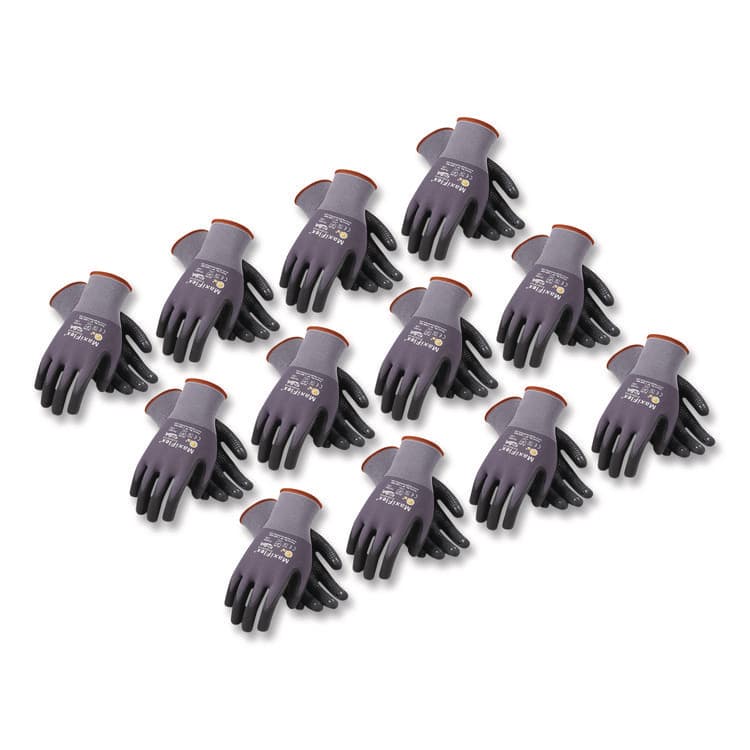 ATG Ultimate Seamless Knit Nylon Gloves, Nitrile MicroFoam Grip: Palm/Fingers/Knuckles, EN388: 4131, Large, Gray, 12 Pairs (PID34875L)