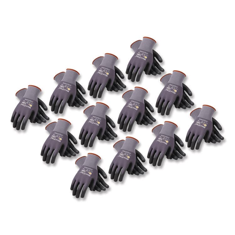 ATG Ultimate Seamless Knit Nylon Gloves, Nitrile MicroFoam Grip: Palm/Fingers, EN388: 4131, X-Large, Gray, 12 Pairs (PID34874XL)